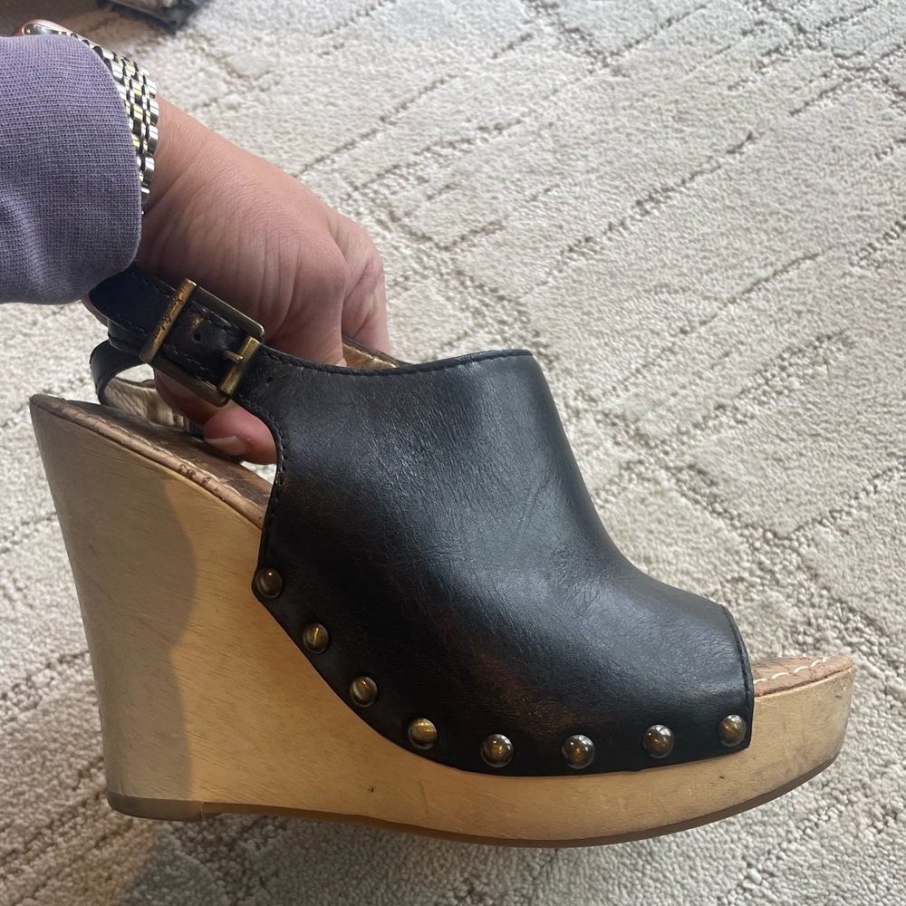 Sam Edelman Wood and Black Wedges